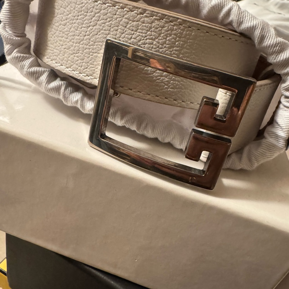 Givenchy White Belt with Silver Buckle